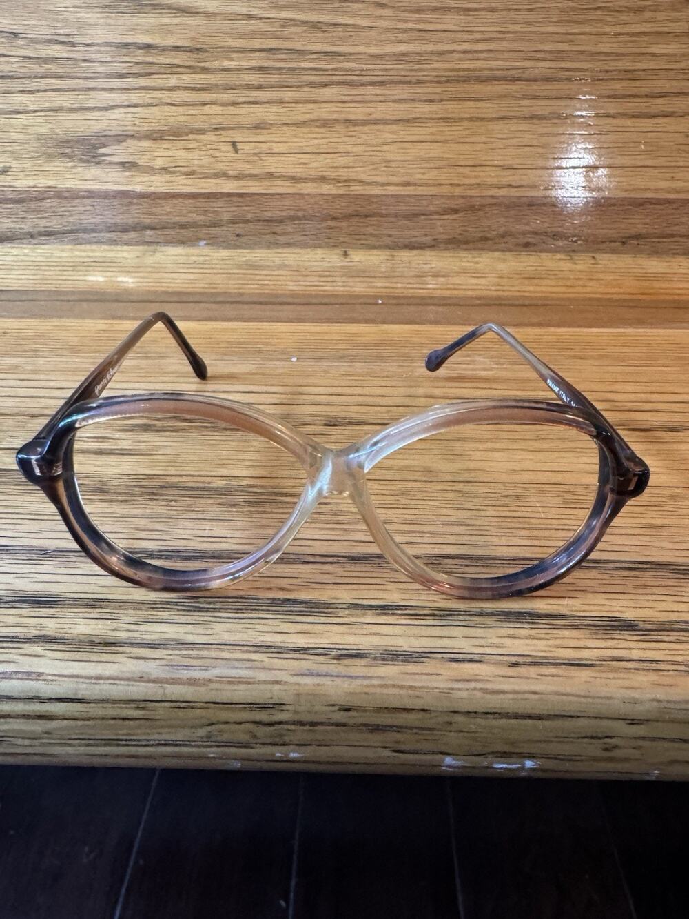 Vintage Italian Eyeglasses Frames BARDOT 61 Oversized Round Brown Rose 1960s 70s